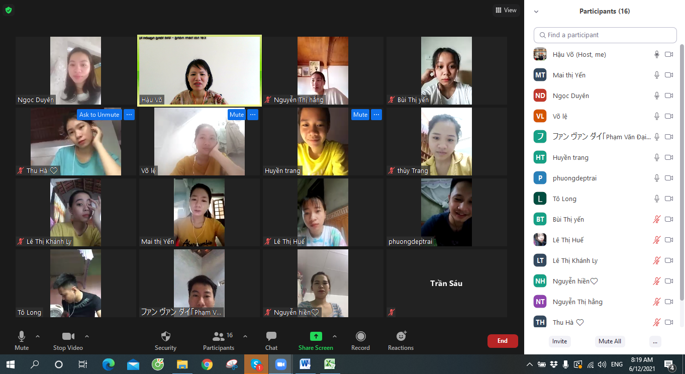 Hình ảnh buổi học online lớp NB121